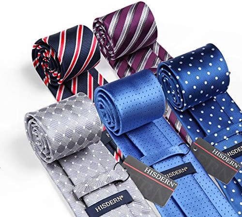 HISDERN Mens Ties Conjunto de 5pcs coleção de gravata e bolso SQAURE CoCTIES FORMICAIS CARCHTIE DE CASAMENTO DE CASAM
