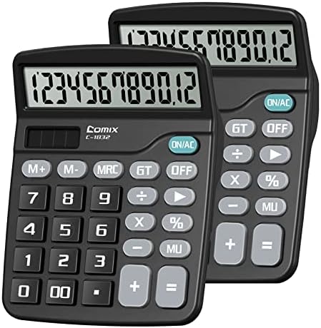 Calculadora de desktop comix 12 dígitos com tela LCD grande e botão grande, 2 pacote, 12 dígitos calculadora Baisc, bateria