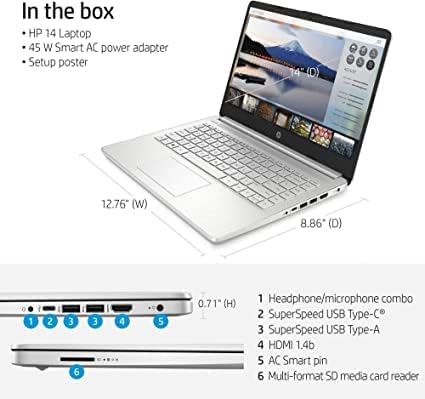 Laptop HP 14 FHD mais novo, 16 GB RAM 1TB NVME SSD, AMD Ryzen 3, Webcam, Tipo-A e C, HDMI, Wi-Fi, Carga rápida, Long Battery