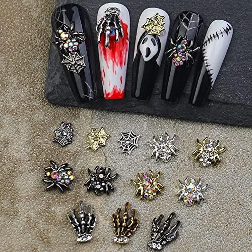 Eastvita Halloween Diamond Piles 3D Acerros de unhas Halloween Cool Metal Unhas Decors para mulheres Meninas Vintage Nail