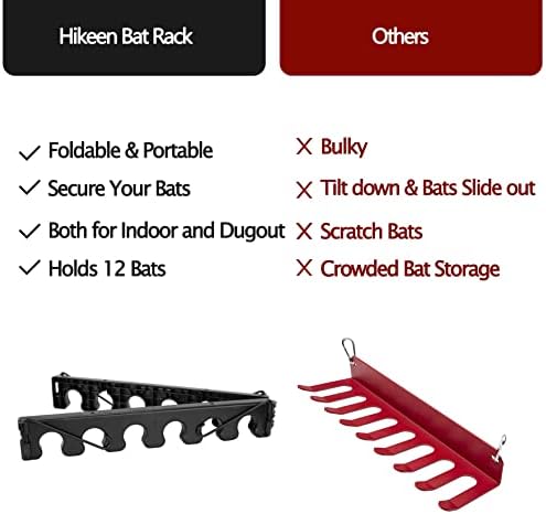 Hikeen Baseball Bat Rack Bavizer Organizer Bat Suport para armazenamento 12 morcegos, dobrável