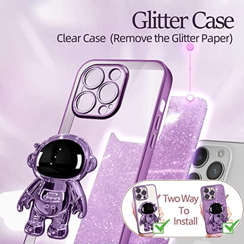 Buleens para iPhone 12 Pro Case Astronaut, caixas claras para o iPhone 12 Pro com papel glitter e spaceman, garotas garotas