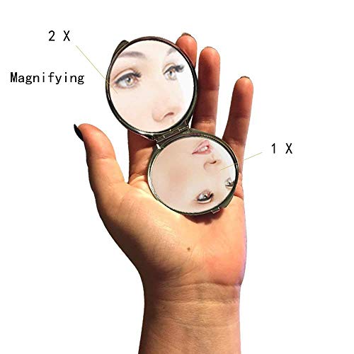 Espelho, espelho de maquiagem, tema de peixe do espelho de bolso, espelho portátil 1 x 2x ampliação