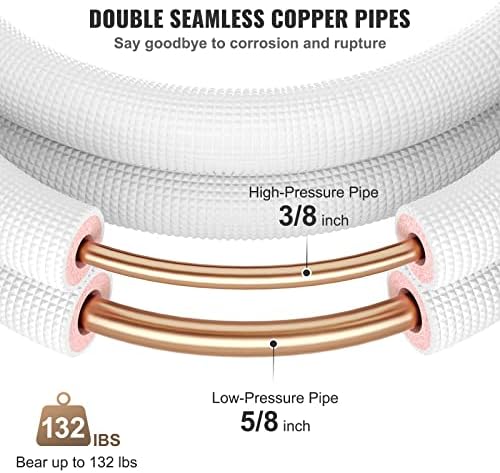 Conjunto de linha de cobre do vevor mini divisão de cobre de 16 pés, 3/8 & 5/8 OD Tubos de cobre para mini ar condicionado dividido,