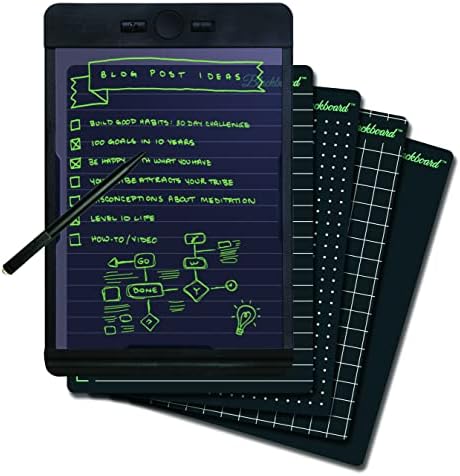 Boogie Board Blackboard Note Notebook reutilizável escrevendo tablet com estojo de fólio protetor de zíper em azul, caneta,