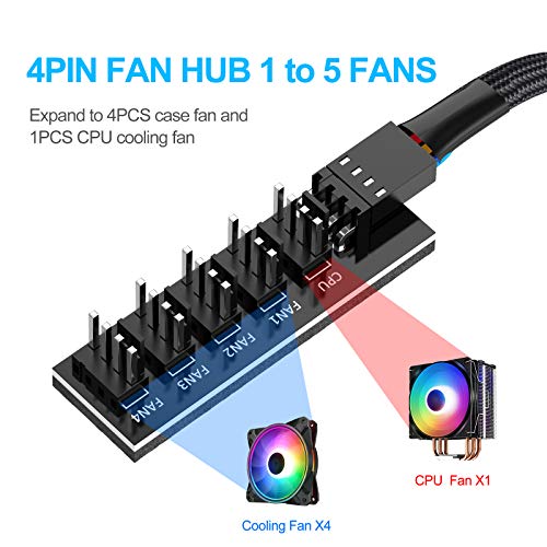 Pwm Fan Hub Splitter, de 4 pinos de 1 a 5 divisor de 5 vias PC CPU CPU CABO DE REFRIGIÇÃO INTERNO DE REFRIGENÇÃO CABO ADAPTOR DE