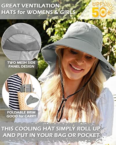 Tirrinia Wide Brim Sun Hat com aba do pescoço, UPF 50+ Caminhadas de safari Caps para homens e mulheres
