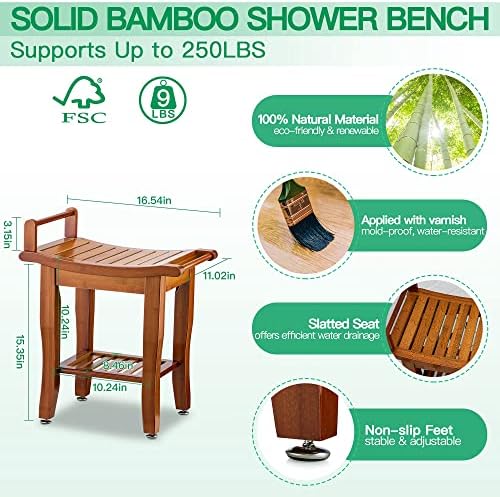 Banco de chuveiro de bambu etechmart com prateleira de armazenamento+banquinho de chuveiro de canto de bambu para barbear