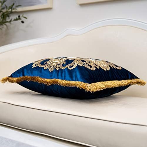 ALERFA 18 x 18 polegadas azuis azuis Caixa de almofada de rosa azul Luxo Velvet Velvet Tampa de travesseiro europeu com travesseiro