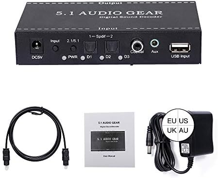 Docooler 5.1 Audio Gear Digoder Decoder Audio Converter 3,5 mm Suporte de saída de áudio para Dolby Digital AC-3 DTS US Plug