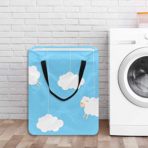 Lavanderia grande cesta de lavanderia cesto de lavanderia com alças bolsa dobrável para roupas, lixo dobrável para o quarto de dormitório de roupas de brinquedo, ovelhas penduradas