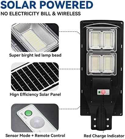 Langy 2 Pack Solar Street Light 30000lumens, 240 Lâmpada de rua LED com controle de luz e sensor de movimento PIR, anoitecer para