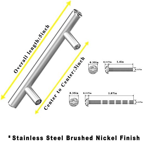 Nisuoien 30 pacote - 3 Hole escovado alças de gabinete de níquel (5 Comprimento e 50 pacote - 3 Centro de furo escovado alças de