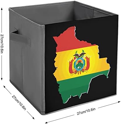 Mapa da bandeira da Bolívia caixas de armazenamento dobráveis ​​Printd Fabric Cube Caskets com alças para brinquedos de roupas, 11x11x11