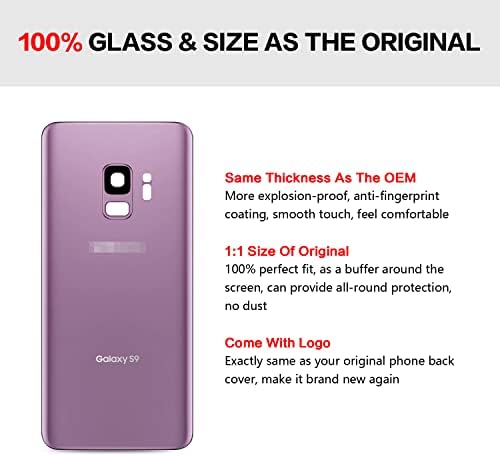 Uoofide Compatível para Samsung Galaxy S9 Tampa de vidro traseiro Substituição de 5,8 polegadas SM-G960 Todas as transportadoras