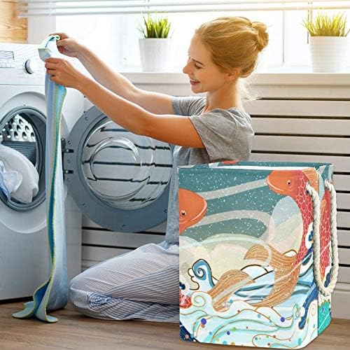 Unicey japonês koi carpas de roupa cestar roupas sujas de roupas sujas de roupas sujas cesta de lavanderia dobrável
