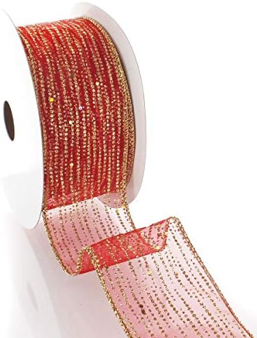 Tradições de fita Tradições horizontais Glitter/listras de lantejoulas fitas com fio 2 1/2 polegada por 10 jardas - rosa quente