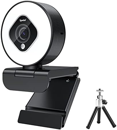 Spedal Streaming 1080p webcam com luz de anel e microfone, web cam em HD com brilho ajustável de três níveis, webcam de foco