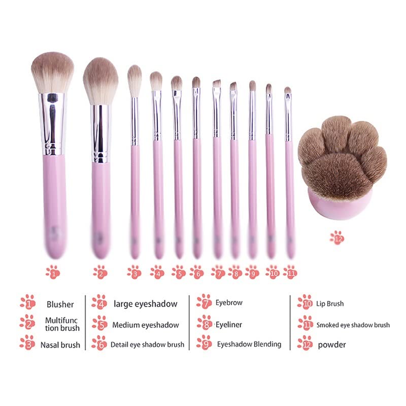 SDGH 12pcs Bruscos de maquiagem Conjuntos e kits de cabelos sintéticos Brilhos de maquiagem de pincel rosa