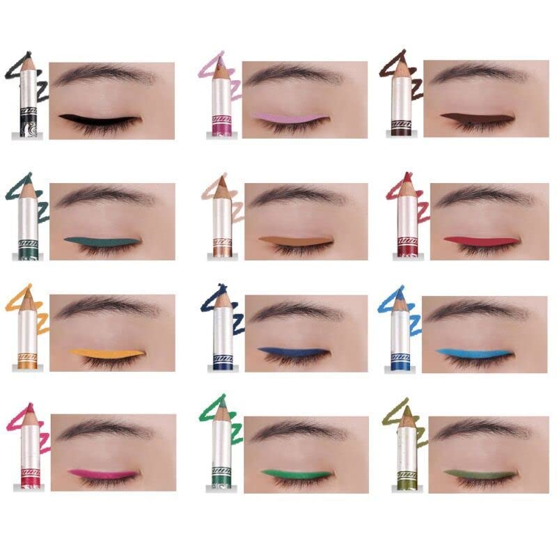 12 Conjunto de lápis de delineador colorido ， lápis de sombra para os olhos, delineador de glitter de giz de cera de madeira para mulheres