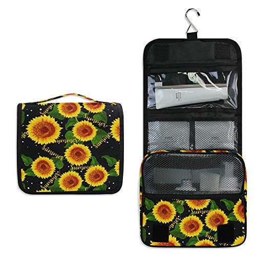 Alaza Sunflower Polka Dot Floral Viagem Bolsa de higiene pessoal pendurada em estojo multifuncional Organizador de bolsa