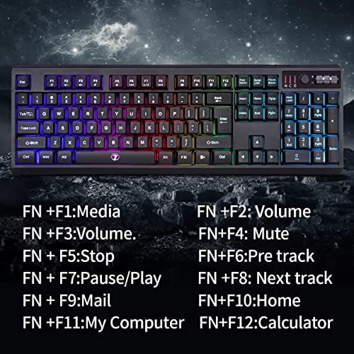 ZFJKSDYX L104 Teclado para jogos sem fio, teclado de sensação mecânica de retroilumação RGB, design ergonômico para PC, PS4, Xbox,