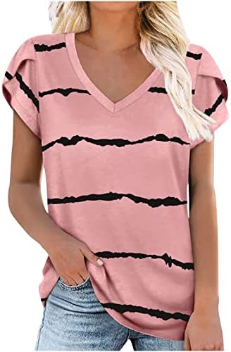 Camisa de blusa gráfica para mulheres Summer Summer outono de manga curta vneck algodão brunch solto fit relaxado camiseta