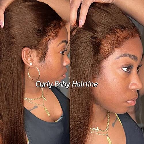 Quinlux Wigs marrom marrom bordas cacheadas e encaracoladas 13x6 HD Cabelos de cabelo humano frontal HD PRECHUPADO COM CABELO DE RELAÇÃO