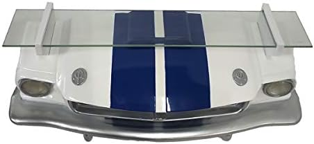Sunbeltgifts 1966 Carroll Shelby GT350 Prateleira flutuante, branca com listras azuis, faróis de LED em funcionamento 3 baterias