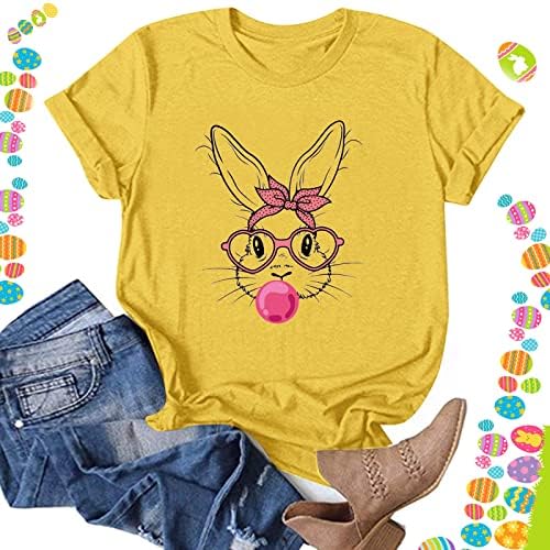 Happy Páscoa de páscoa de coelho, camiseta gráfica para mulheres de manga curta de pullocatom de canela de garotinha