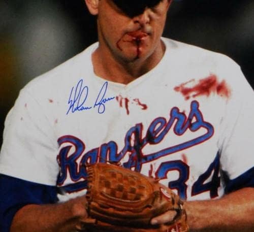 Nolan Ryan assinou o Texas Rangers 16x20 Bloody Lip Photo- AIV HOLOGRAM