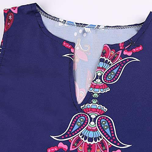 Vestidos de verão nokmopo para mulheres 2023 moda moda casual Retro Print Dress Vestido com decote em V mangas de bolso sem mangas