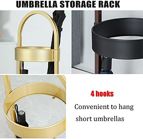 Fizdi Umbrella Stand Compact Standing Standing, Metal Whithed Iron Umbrella Bucket com 4 ganchos/bronze preto