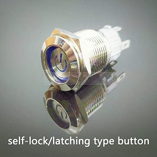 Botão de push de metal de 19 mm travando o símbolo de luz de luz de luz impermeável momentânea de cabeça plana azul