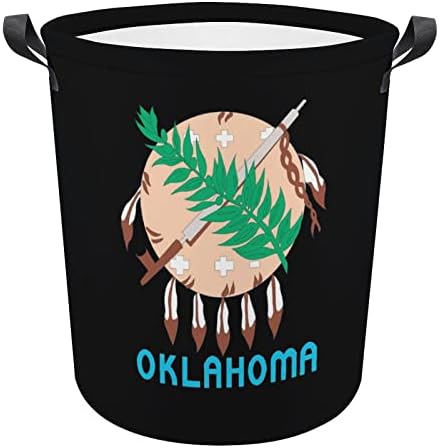 Oklahoma State Flag Cestas com alças de roupas redondas dobráveis ​​e travessuras de roupas de armazenamento organizador