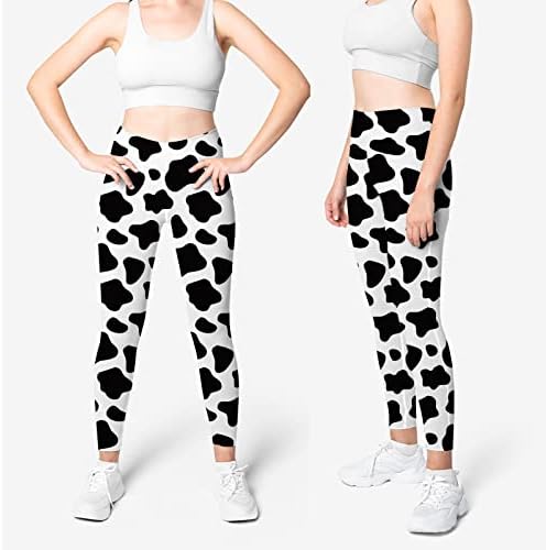 Artsadd Cow Print Perguntagens de cintura alta calça de ioga Mulheres 7/8 de comprimento Cappris Running Legging Control