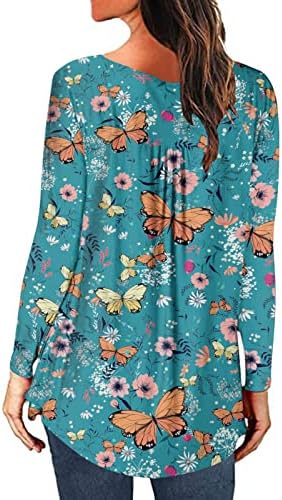 túnica de túnica feminina lcepcy para leggings de manga comprida Henley camisas de camisa floral estampada em pescoço de pescoço Blusa