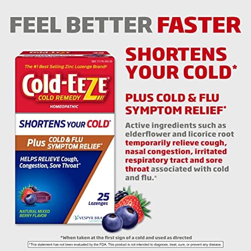 Fria eeze mais pastilhas naturais de zinco resfriado e gripe, alívio multi-sintom