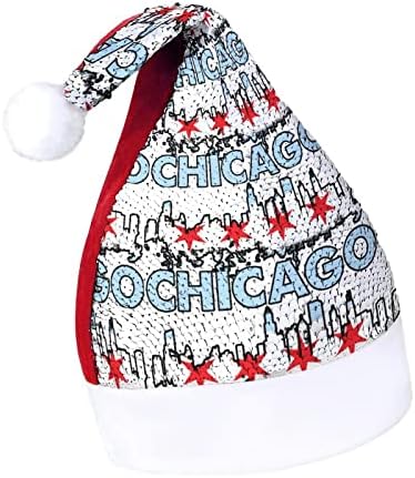 Flag de Chicago-03 Funnic Chattle Hat Chatch Hats Santa Claus para homens Mulheres Decorações de festas de férias de Natal