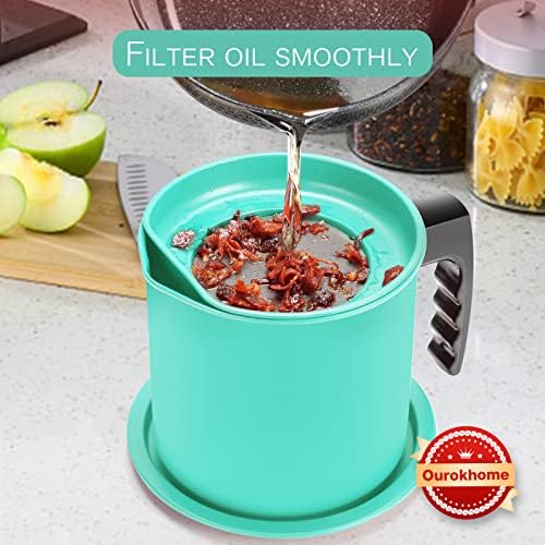 Recipiente de graxa de bacon Ourokhome com filtro, 1,3L / 5.2 xícara de cozinha usada para cozinhar armazenamento de óleo