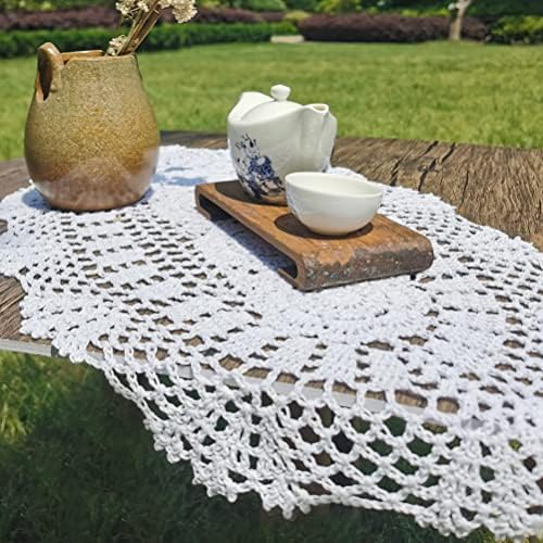 Phantomon Oval Lace Table Runner Doilies Floral Table Furniture Tane Tampa de Crochet Handmade Placemats, algodão