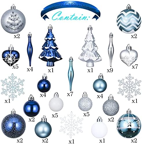 Valery Madelyn Christmas Ball Ornaments Decor, 70C Winter Deseja Pacote de Valor de Árvores de Árvore de Natal Azul Blue