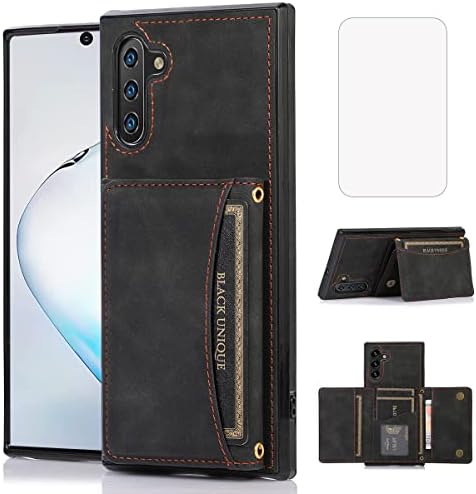 NKECXKJ Design para Samsung Galaxy Note 10 Caixa de carteira com tela de vidro temperado PU PU CURDADO DE CARTULHO DE CARTULHO