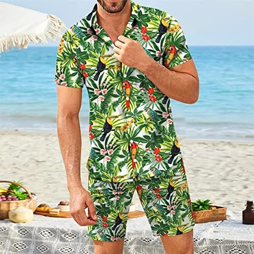 Men Hawaiian Shirt define o botão casual camisetas 2 peças roupas de férias de praia de verão, conjunto de secagem rápida