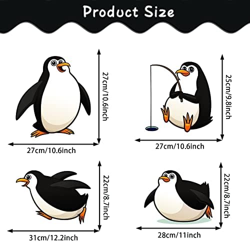 Mefoss 4 lençóis de decalques de parede de pinguim fofos decalques de pinguins removíveis adesivos de papel de parede descascam