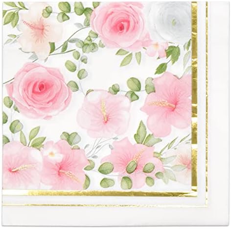 100 guardanapos de almoço floral com papel de borda de papel folhas douradas papel de flor da primavera de flor do jantar