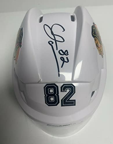 Caleb Jones assinou Blackhawks Hockey Mini -Helmet Fanatics B093692 - Capacetes e máscaras autografadas da NHL