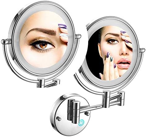 Espelho de vaidade, maquiagem de maquiagem de banheiro LED de parede de 8 polegadas 10x ampliação