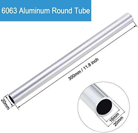 Tubo de alumínio, tubo redondo de alumínio 6063, 20 mm de 16 mm de 16 mm de alumínio interno interno de 300 mm