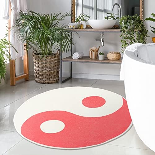 Haull yin yang tapetes de banheiro branco rosa 24 polegadas redonda de banho fofo tapete de banho não deslizante de banho de banho